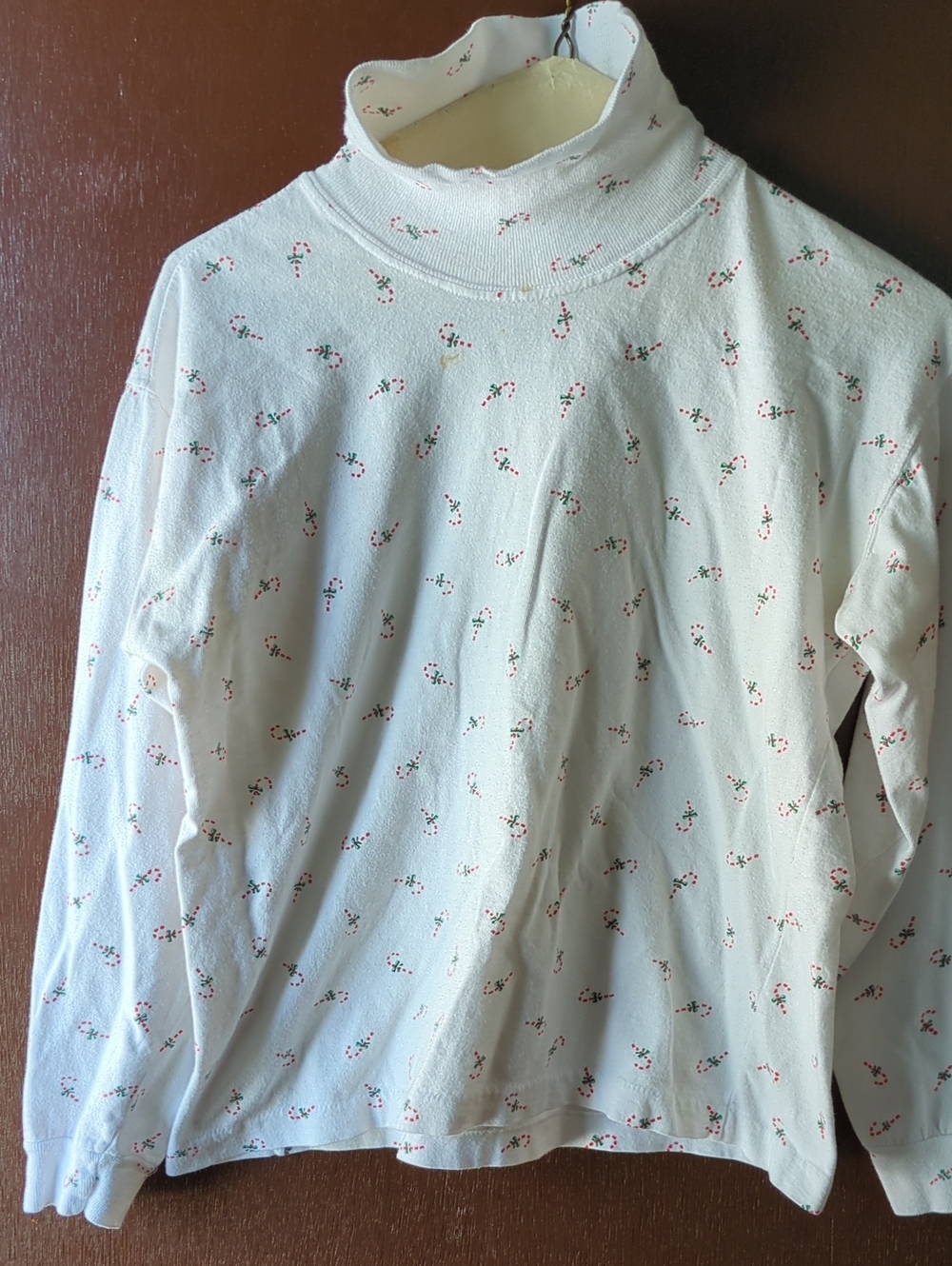 5 For $20. Girls' White Turtleneck Top with Candy Cane Print
